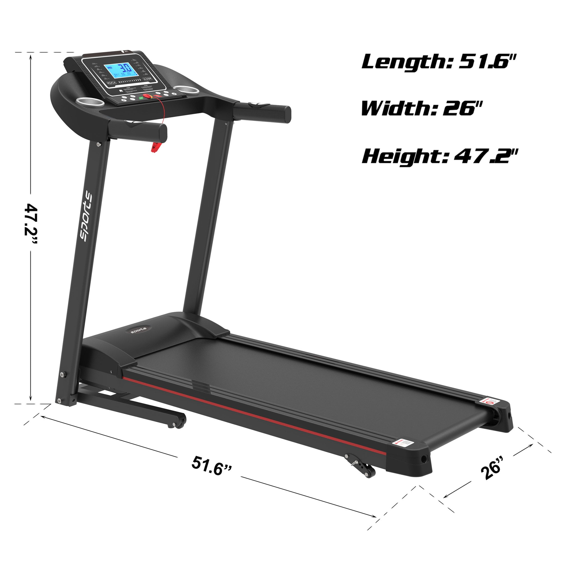 Smart Motorized Treadmill with Manual Incline and Air Spring & MP3, 5" LCD Display
