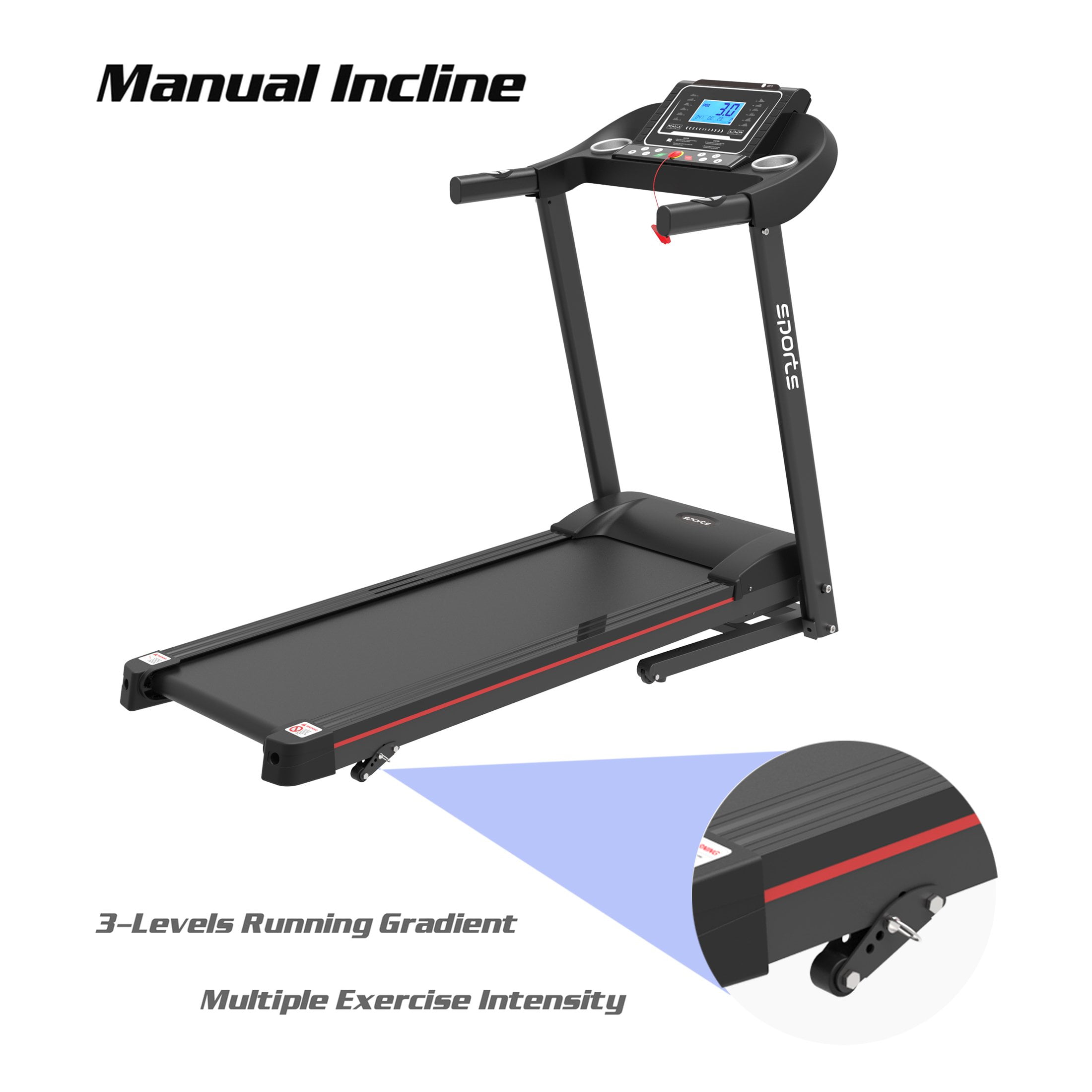 Smart Motorized Treadmill with Manual Incline and Air Spring & MP3, 5" LCD Display