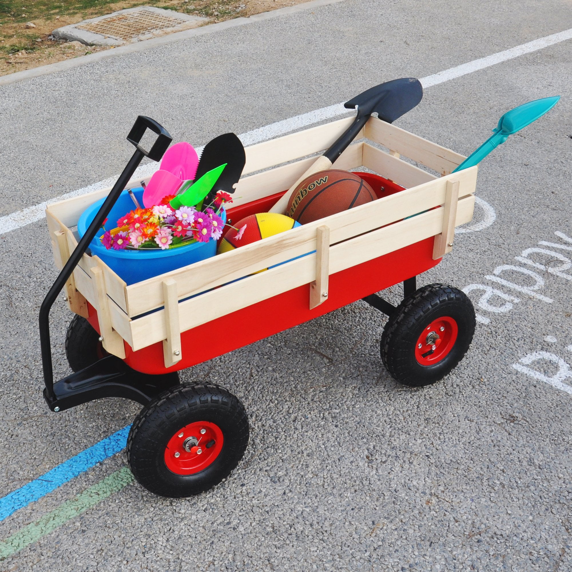 Outdoor Wagon All Terrain Pulling Wood Railing Air