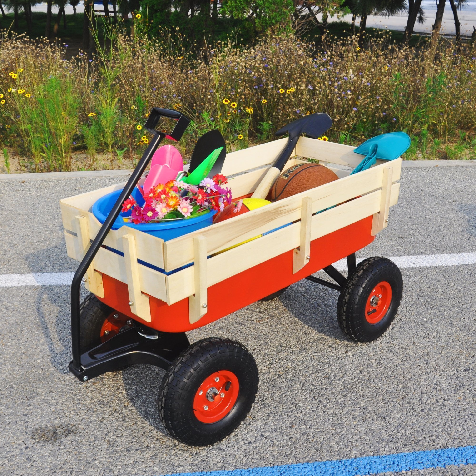 Outdoor Wagon All Terrain Pulling Wood Railing Air