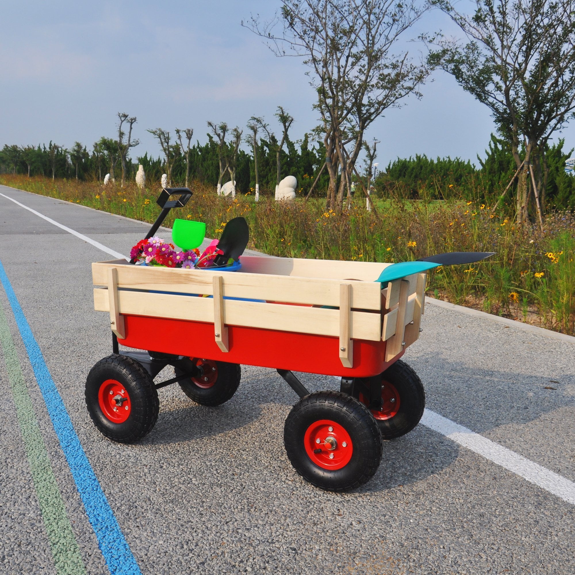 Outdoor Wagon All Terrain Pulling Wood Railing Air