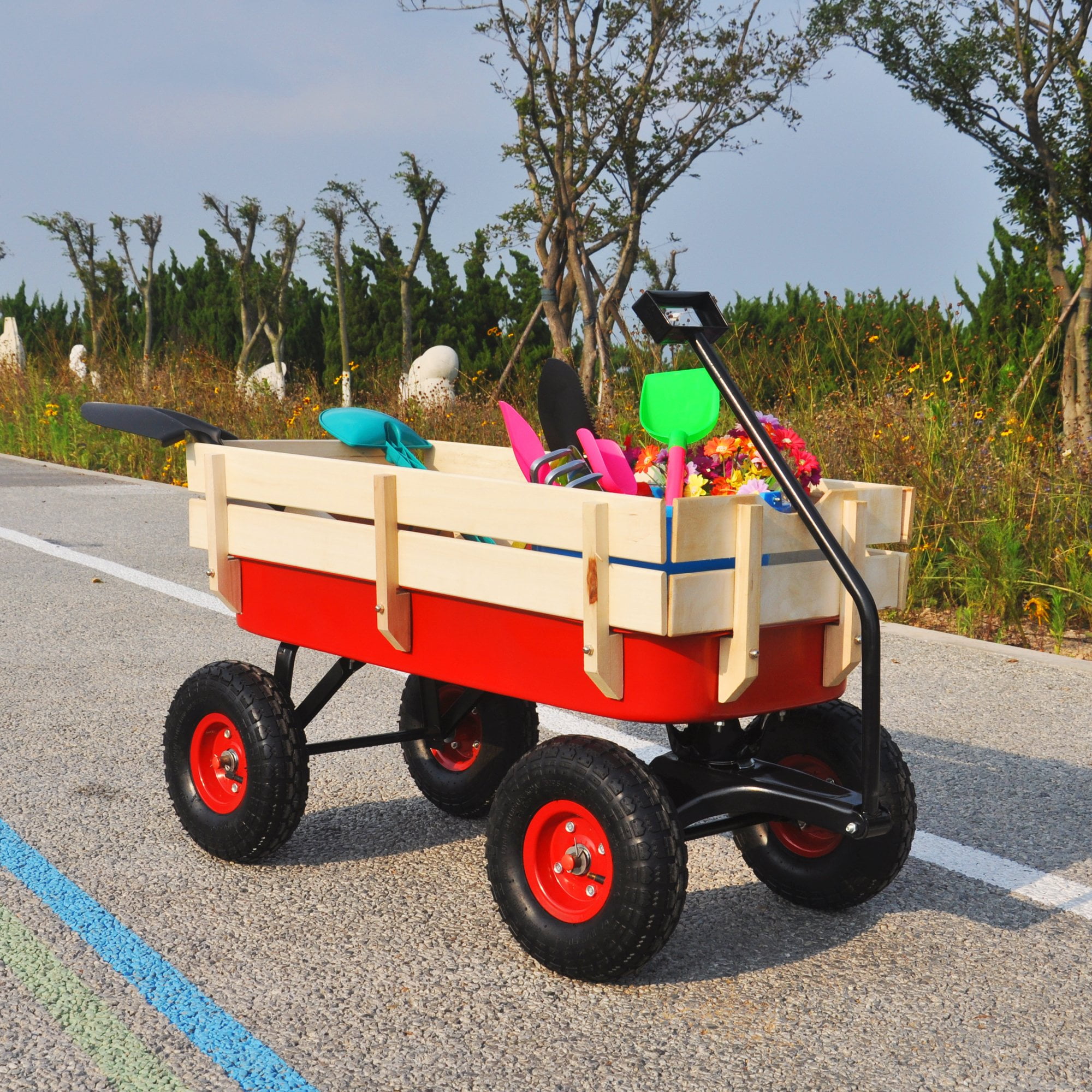 Outdoor Wagon All Terrain Pulling Wood Railing Air