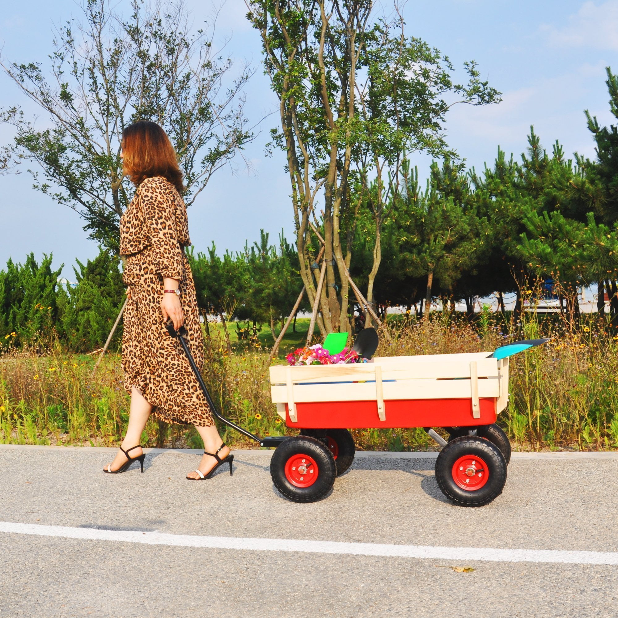 Outdoor Wagon All Terrain Pulling Wood Railing Air