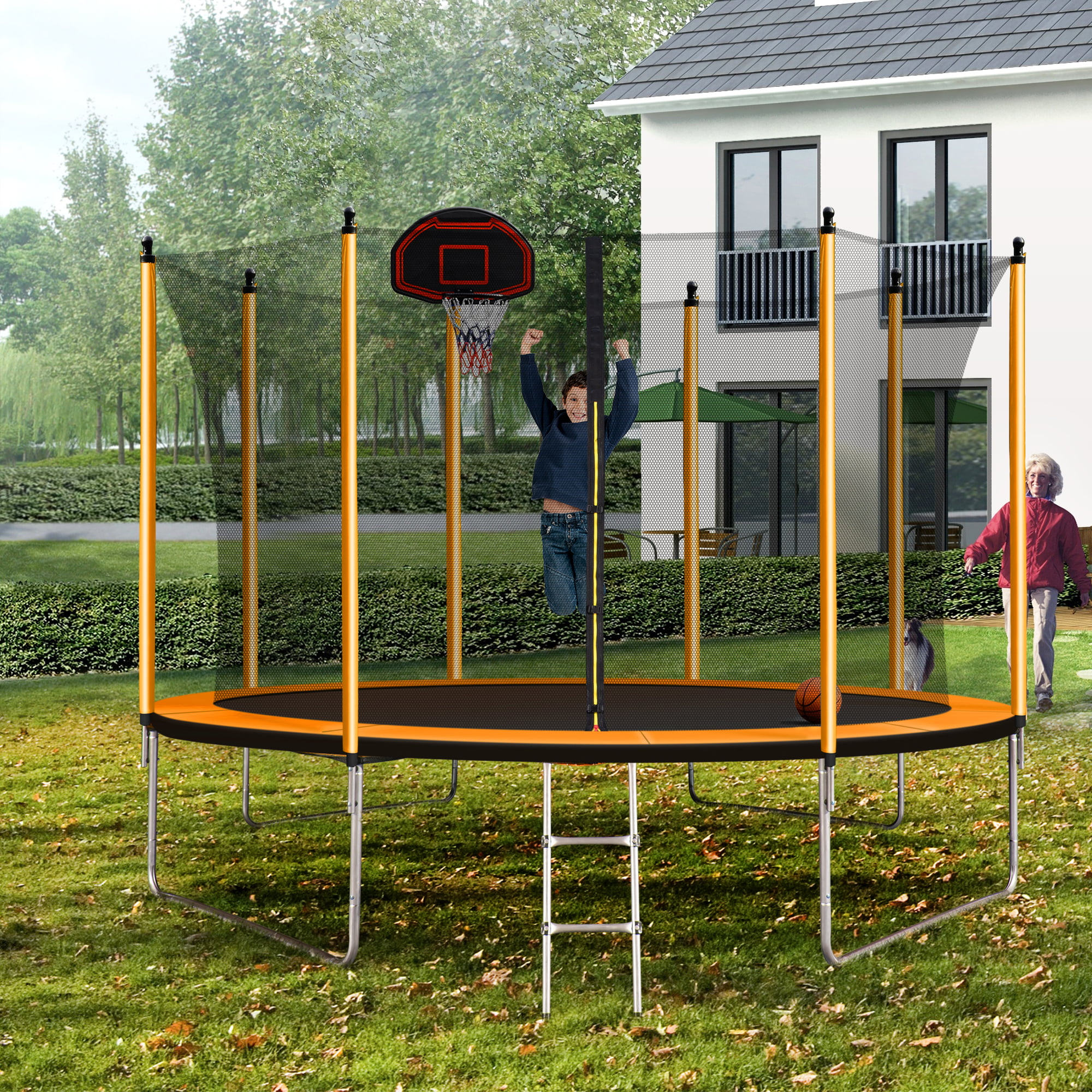 10ft Trampoline with Inner Safety Enclosure Net and Basketball Hoop