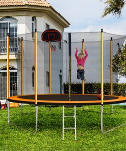 10ft Trampoline with Inner Safety Enclosure Net and Basketball Hoop