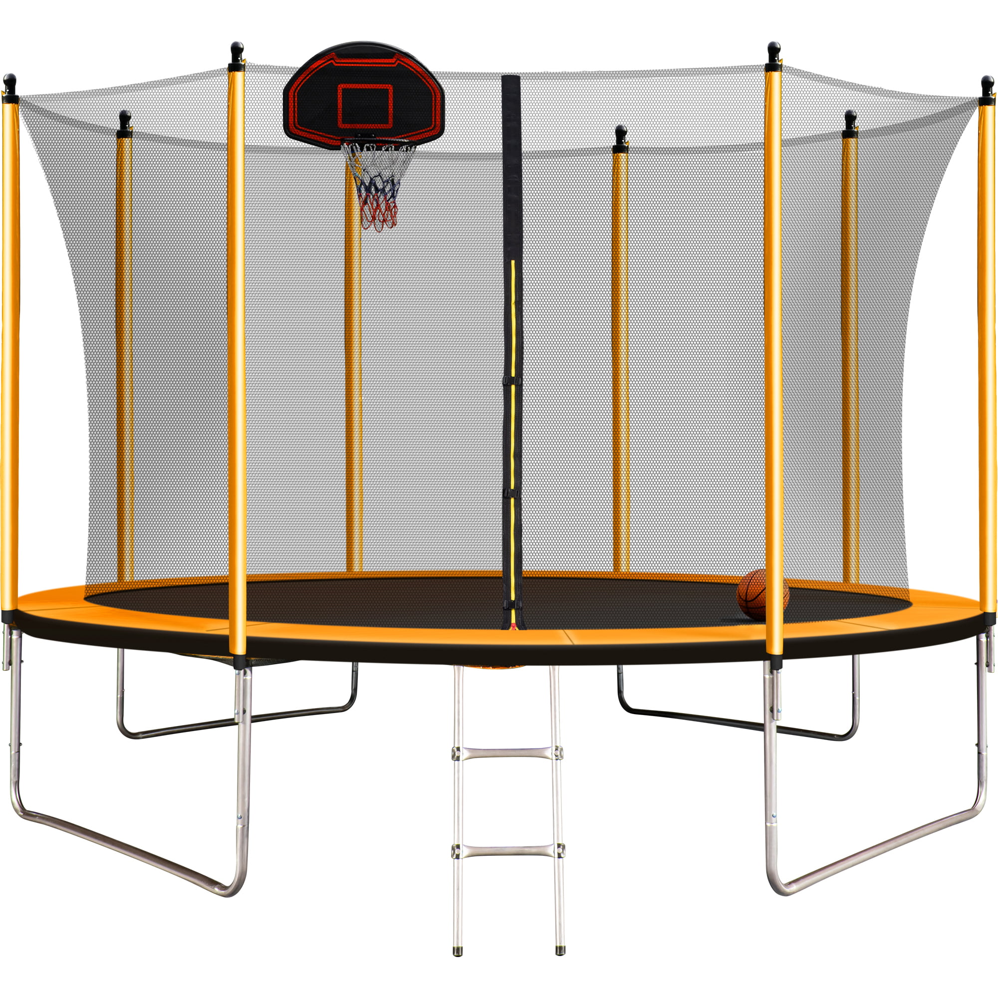 10ft Trampoline with Inner Safety Enclosure Net and Basketball Hoop