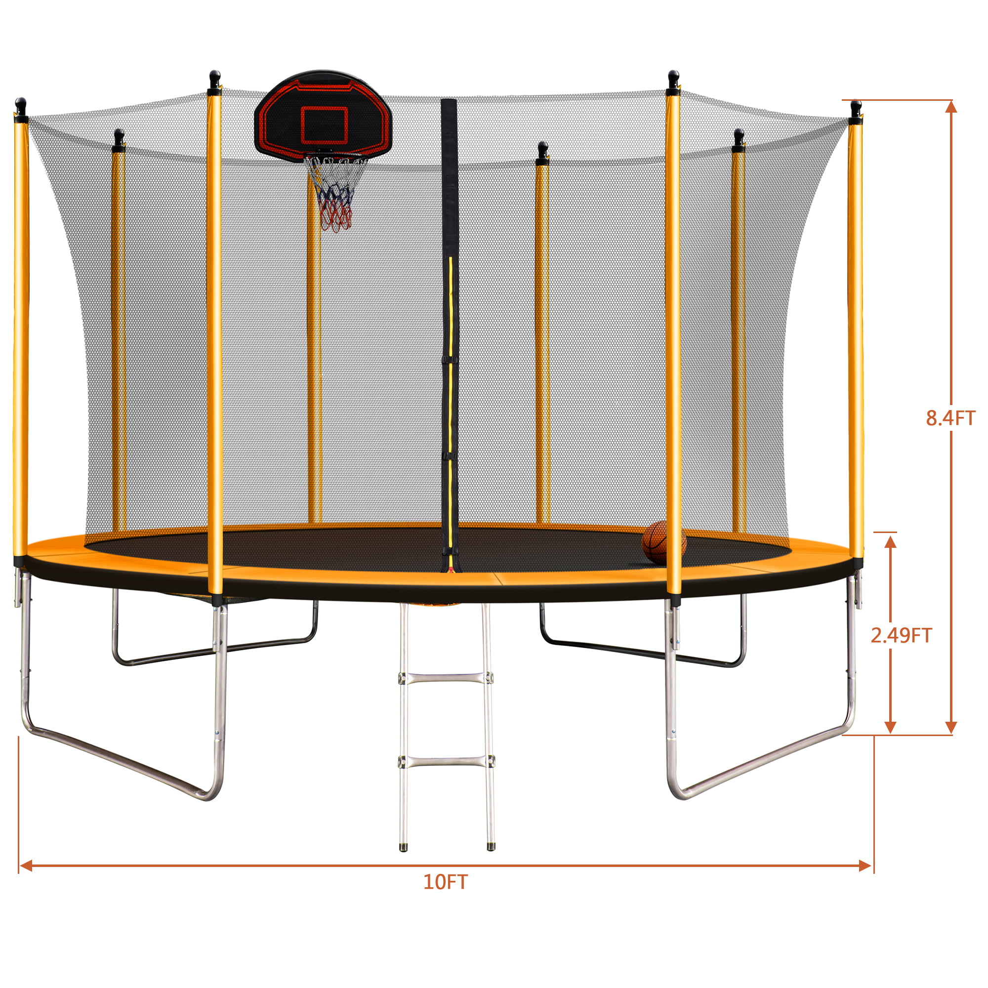 10ft Trampoline with Inner Safety Enclosure Net and Basketball Hoop