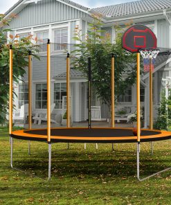 10ft Trampoline with Inner Safety Enclosure Net and Basketball Hoop