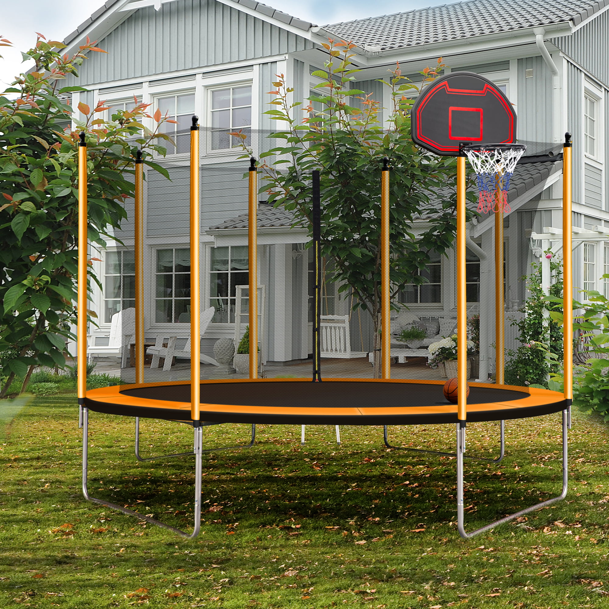 10ft Trampoline with Inner Safety Enclosure Net and Basketball Hoop