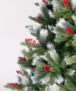 7.5FT Artificial Christmas Tree with Flocked Pine Needle, Cones Red Berries