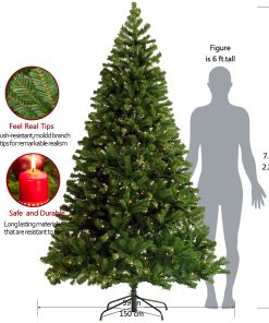 7.5ft Artificial Hinged Xmas Tree With 400 Pre-strung Led Lights