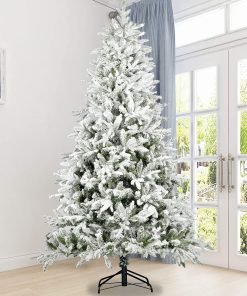 7ft Artificial Hinged Pine Tree With White Realistic Tips Unlit