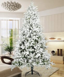 7ft Artificial Hinged Pine Tree With White Realistic Tips Unlit