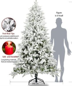 7ft Artificial Hinged Pine Tree With White Realistic Tips Unlit