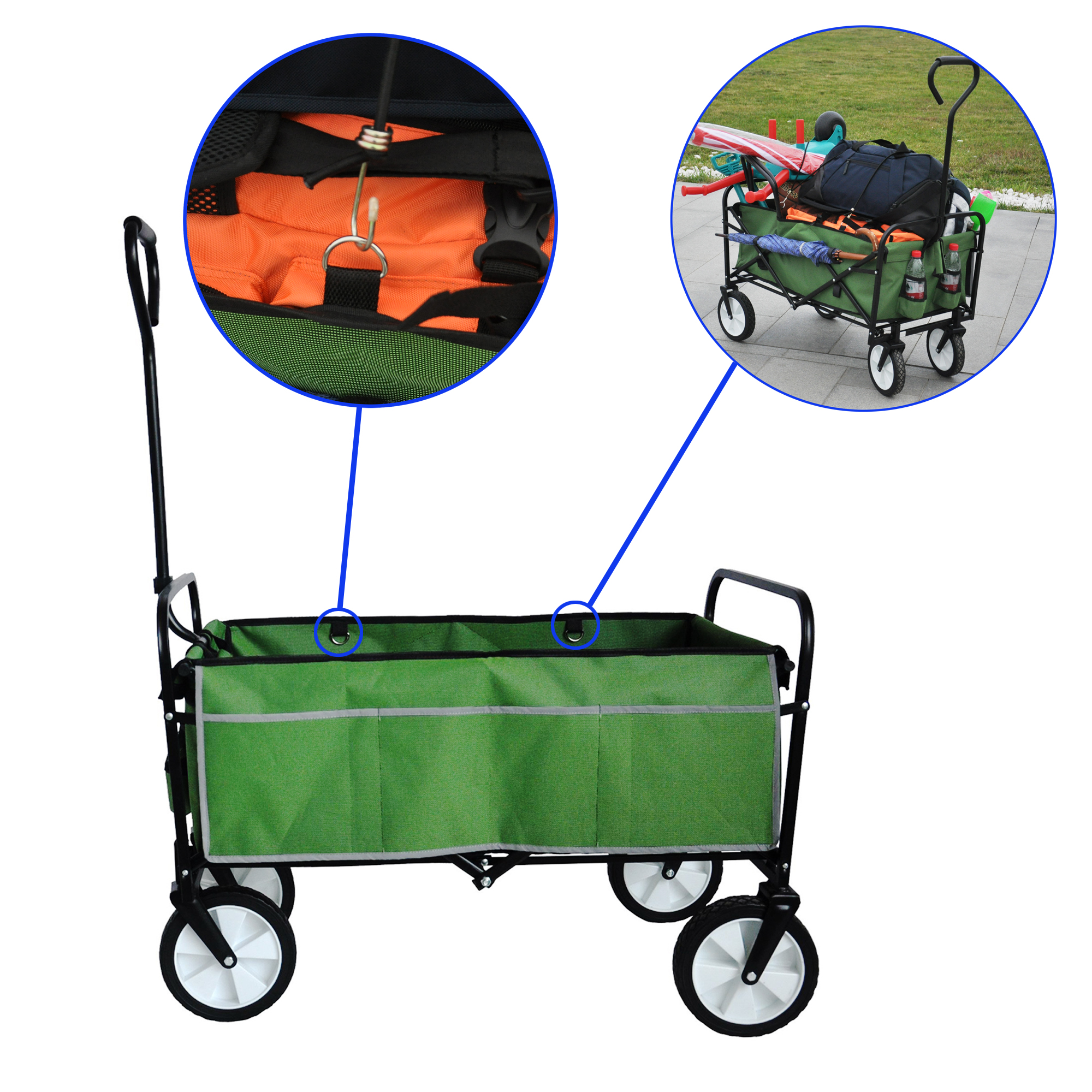 Folding Wagon Garden Shopping Beach Cart Green