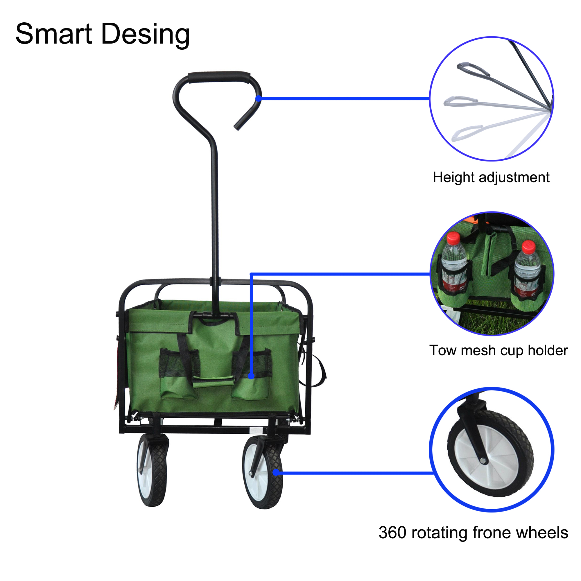 Folding Wagon Garden Shopping Beach Cart Green