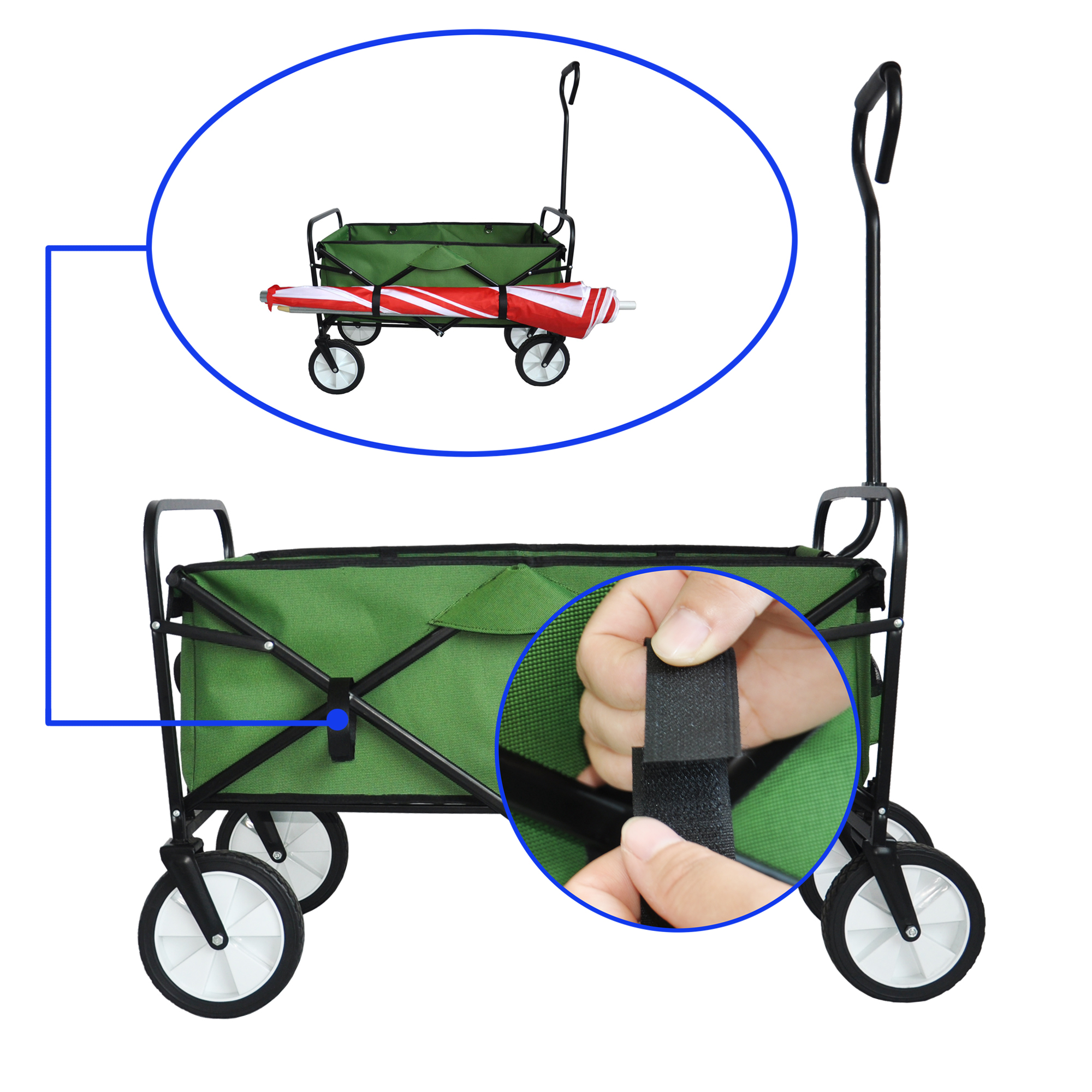 Folding Wagon Garden Shopping Beach Cart Green