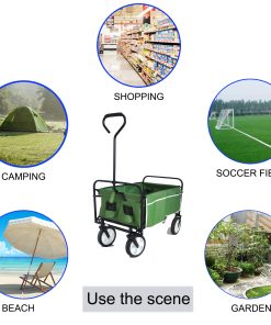 Folding Wagon Garden Shopping Beach Cart Green