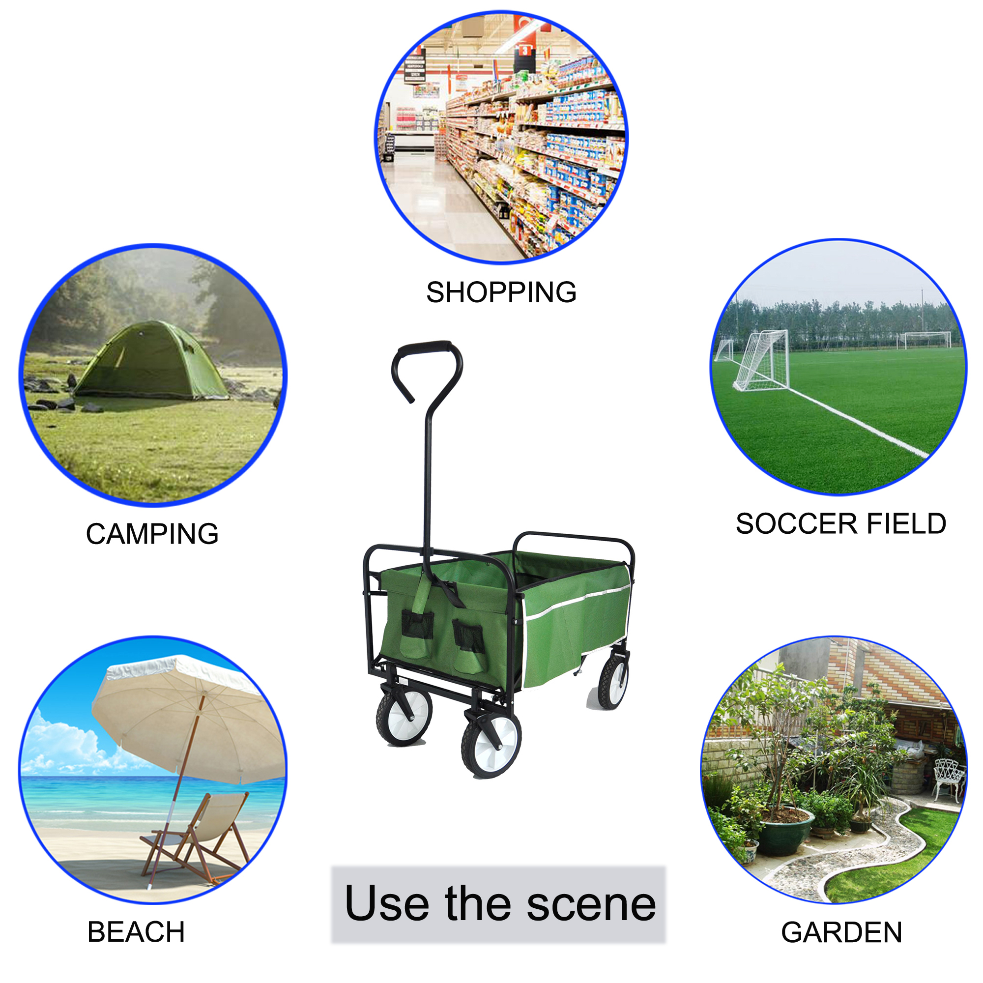 Folding Wagon Garden Shopping Beach Cart Green