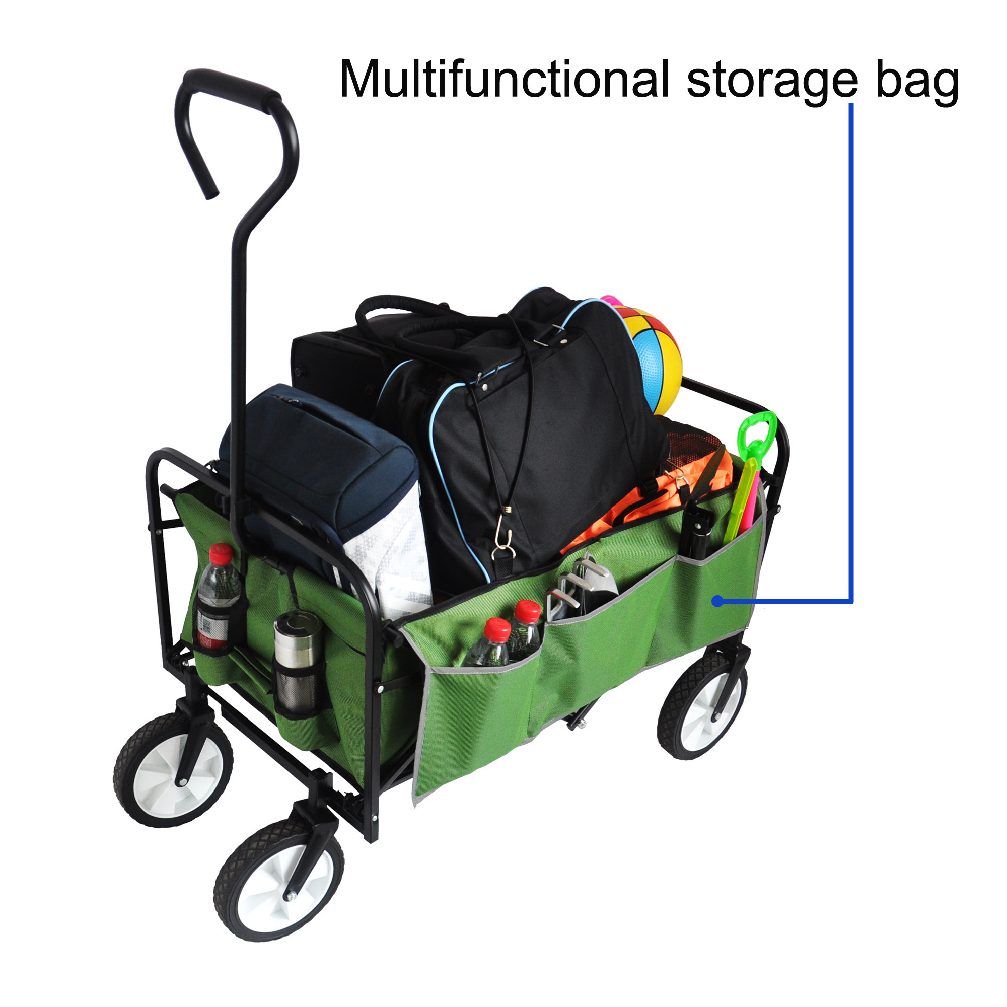 Folding Wagon Garden Shopping Beach Cart Green