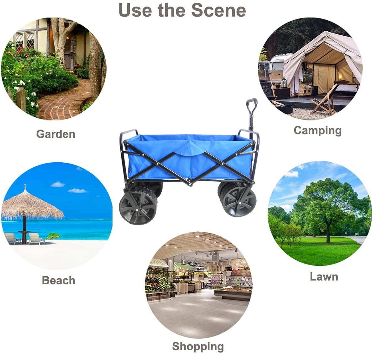 Folding Wagon Garden Cart, Blue