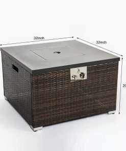 Outdoor Square Fire Pit Table With Propane Tank Cover