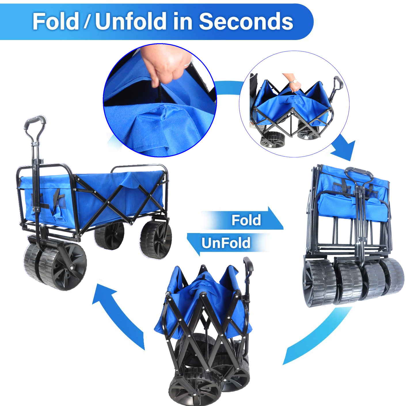 Folding Wagon Garden Cart, Blue