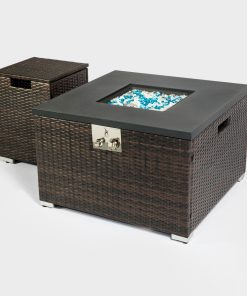 Outdoor Square Fire Pit Table With Propane Tank Cover