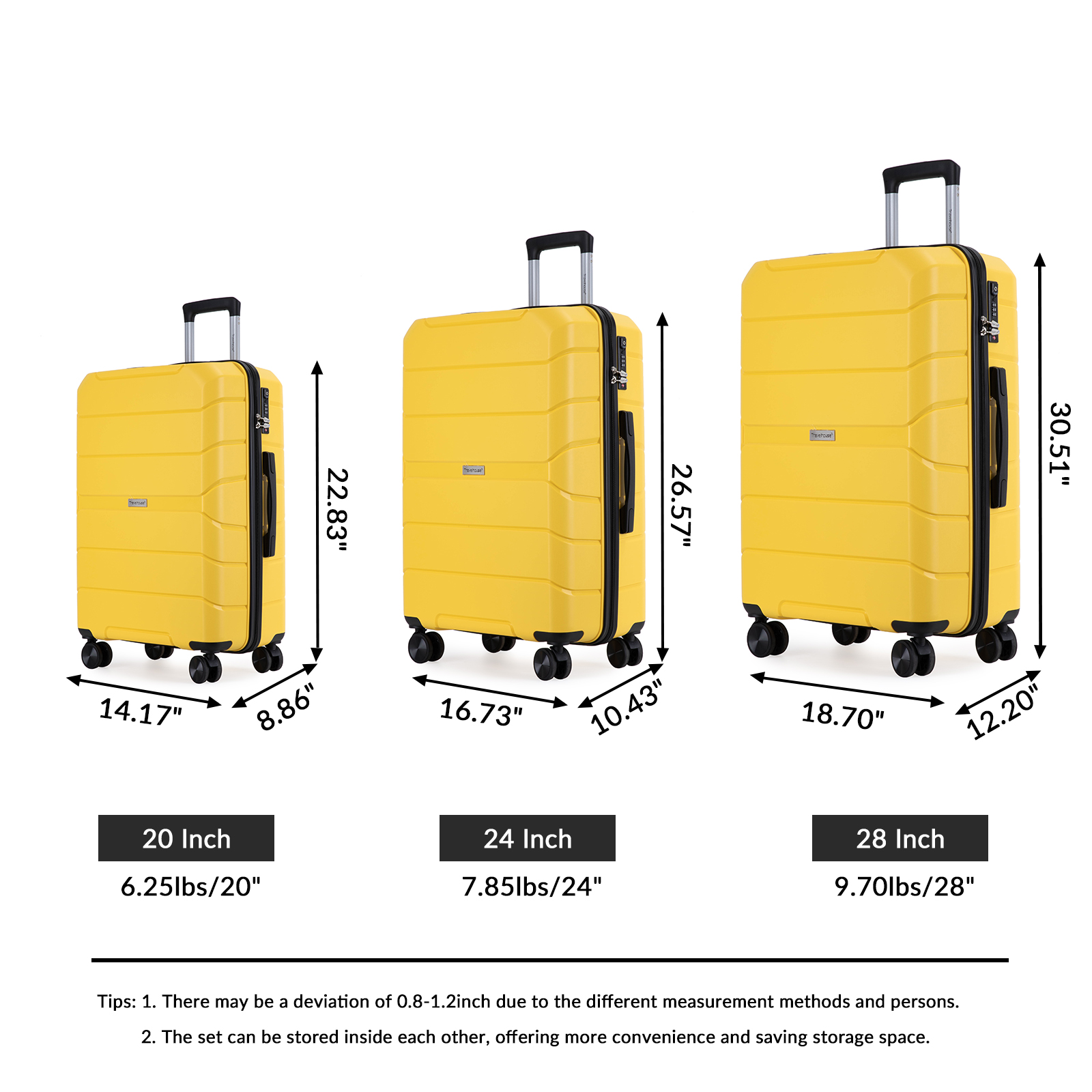 Spinner Wheels PP 3 Piece Luggage Sets