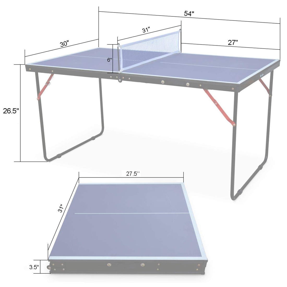 Midsize Foldable & Portable Ping Pong Table Set