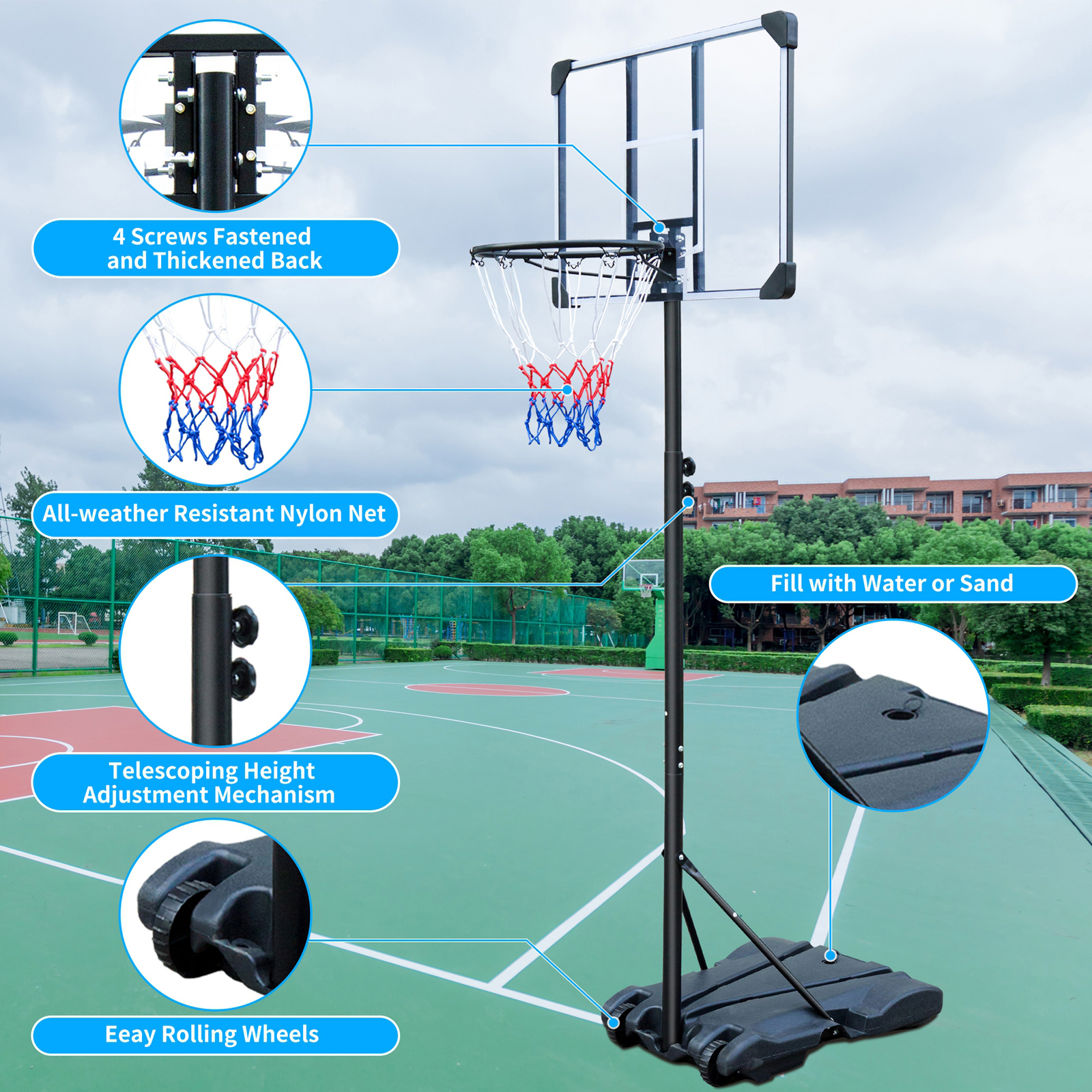 Portable Basketball Hoop Stand with Wheels for Youth