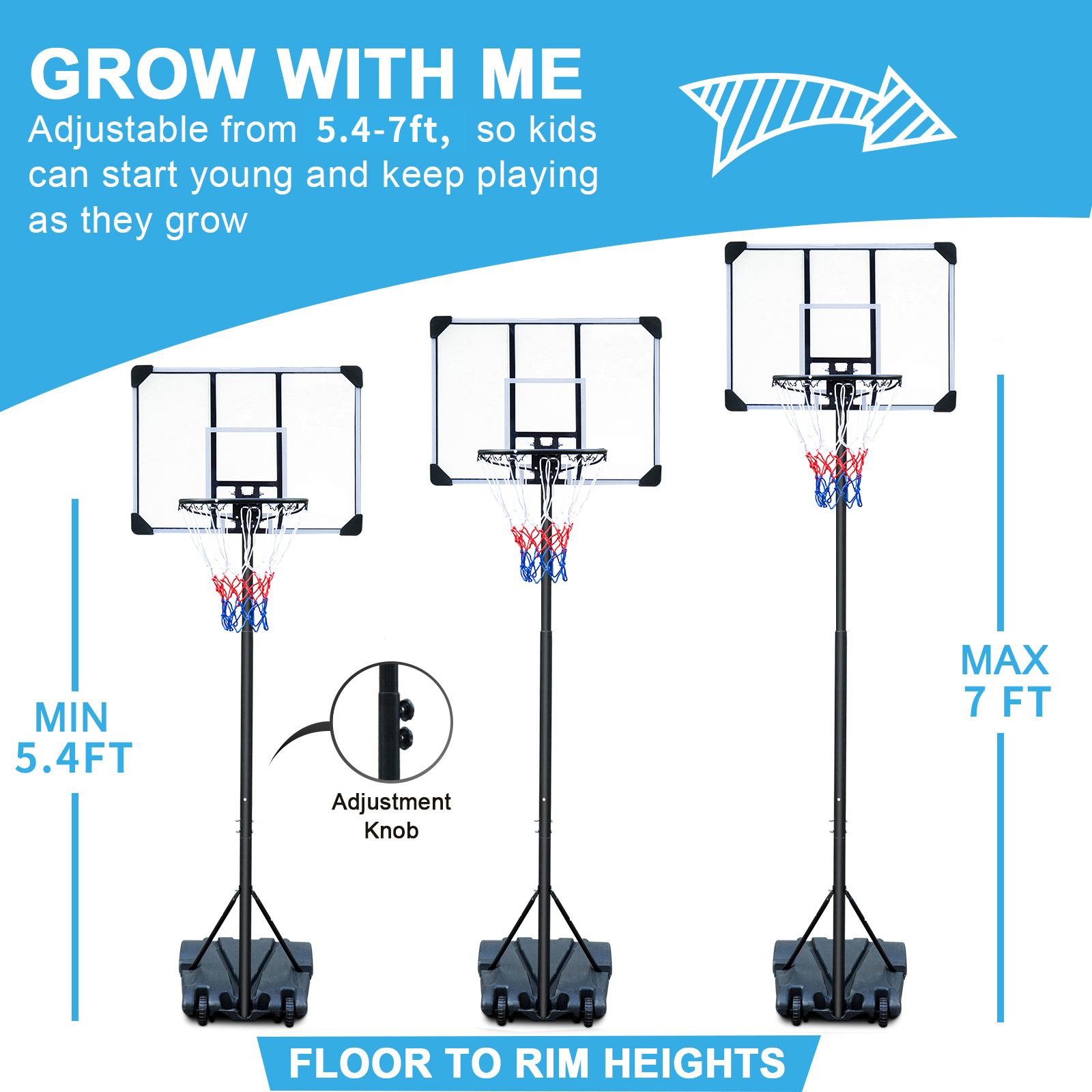 Portable Basketball Hoop Stand with Wheels for Youth