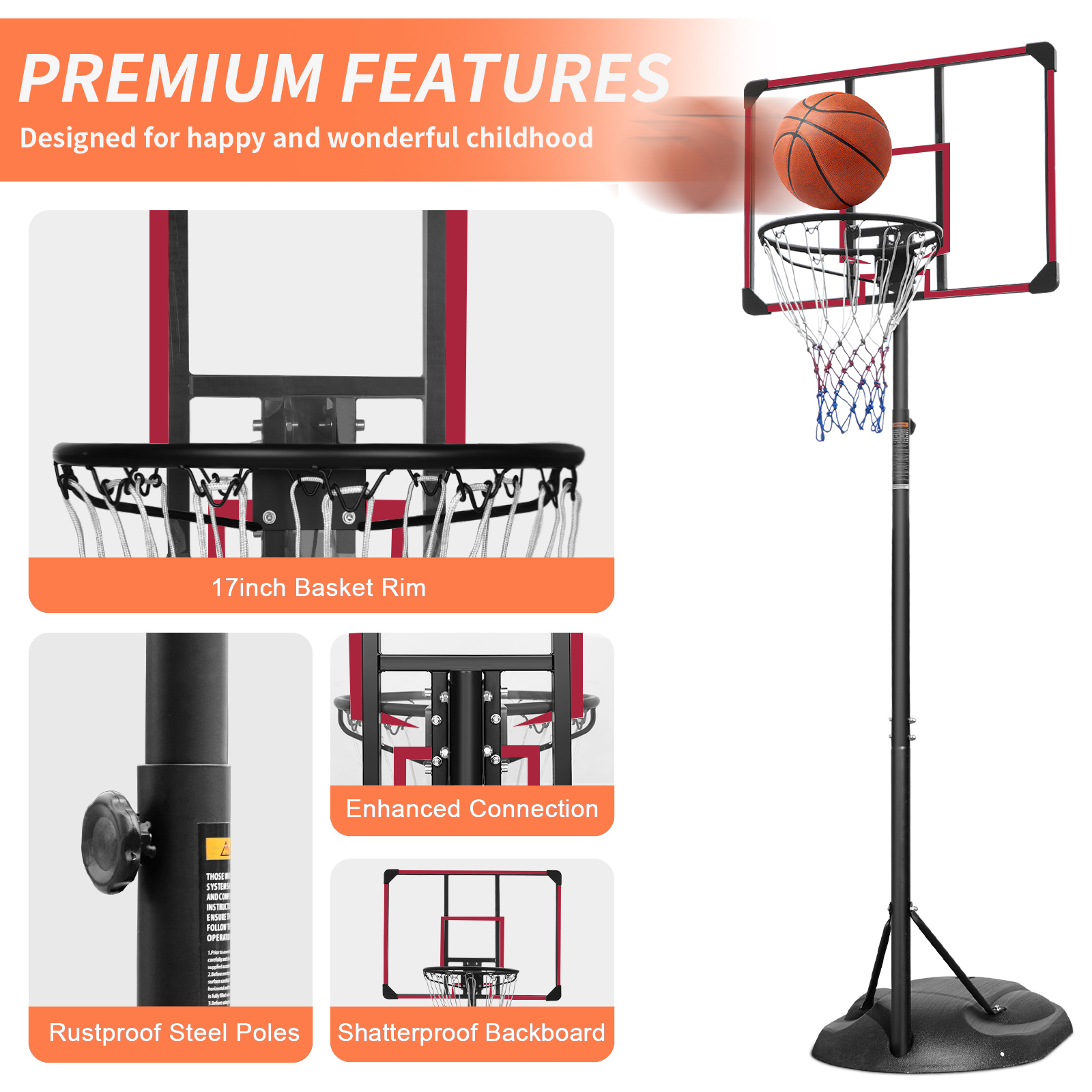 Portable Basketball Hoop System, 32 Inch Backboard