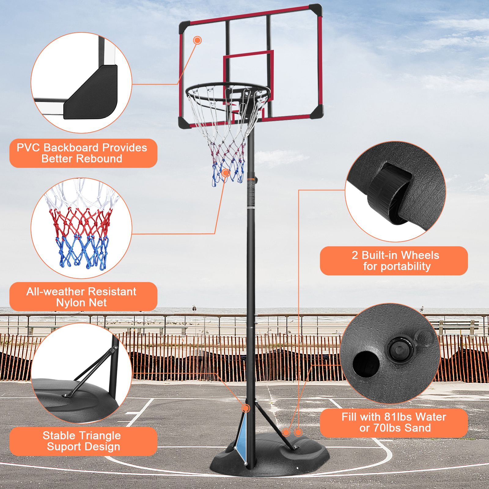 Portable Basketball Hoop System, 32 Inch Backboard