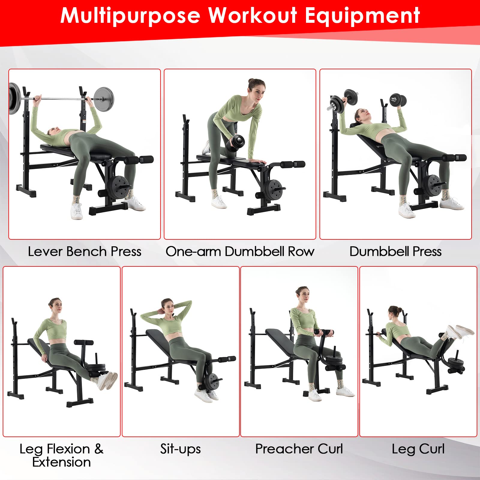 Olympic Weight Bench Press Set With Squat Rack