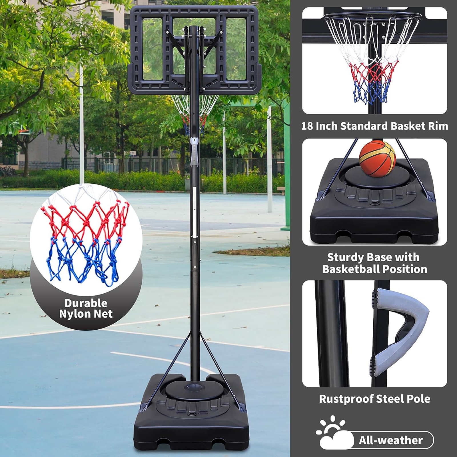Height Adjustable Portable Basketball Hoop With 44 Inch Backboard And Wheels - Image 5