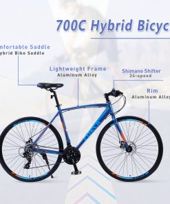 24 Speed Hybrid Bike, Blue