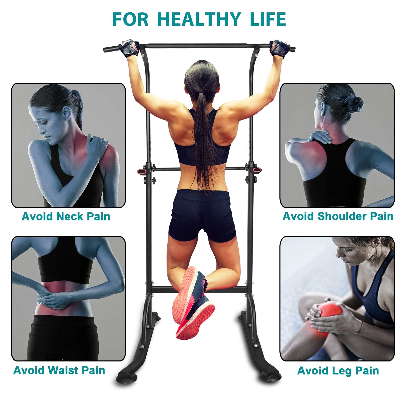Power Tower Pull Up Bar - Adjustable Height 440LBS Capacity Home Gym Equipment