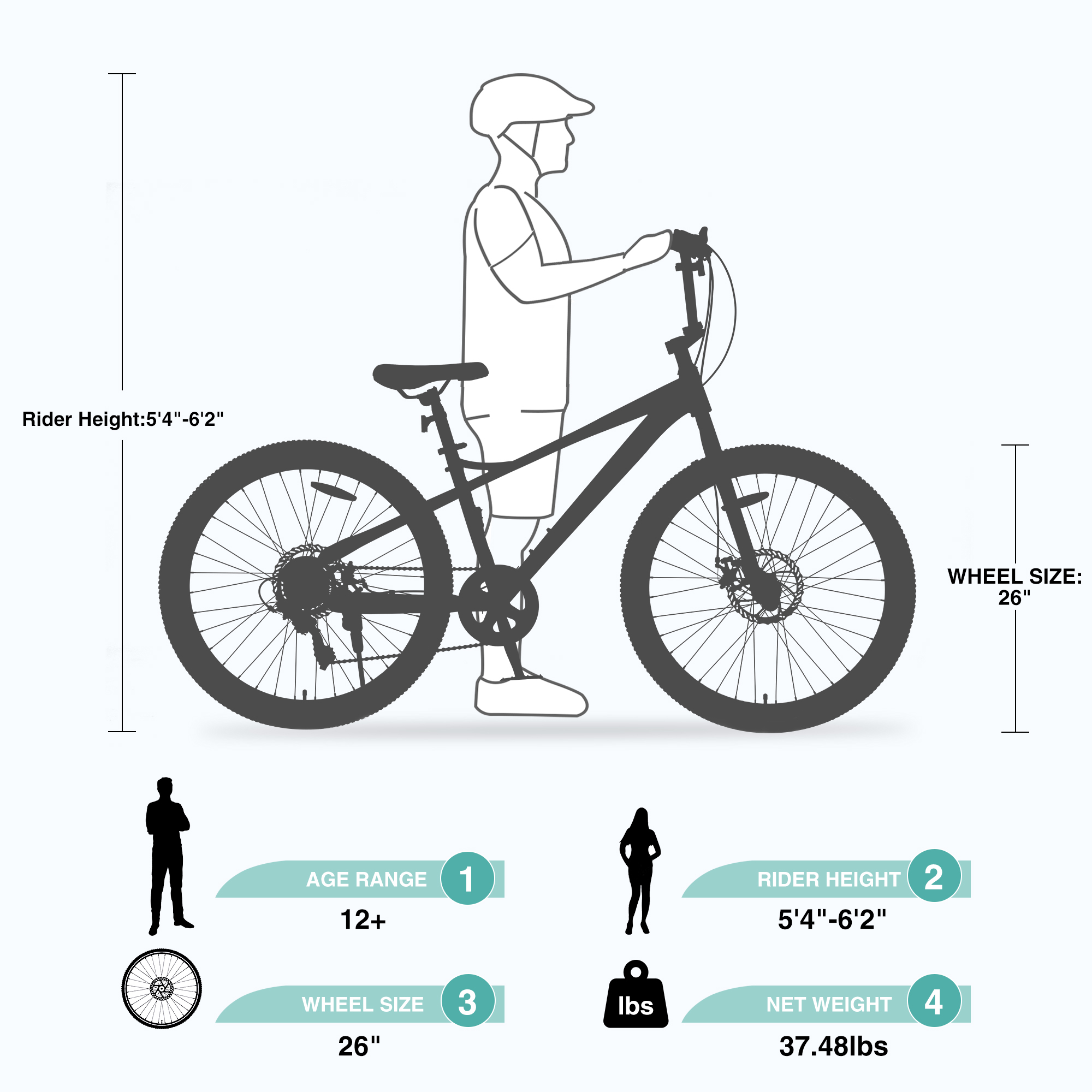26 Inch Children's Bicycle For Boys Girls, Double Disc Brakes