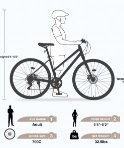 7 Speed Hybrid Bike For Men Women