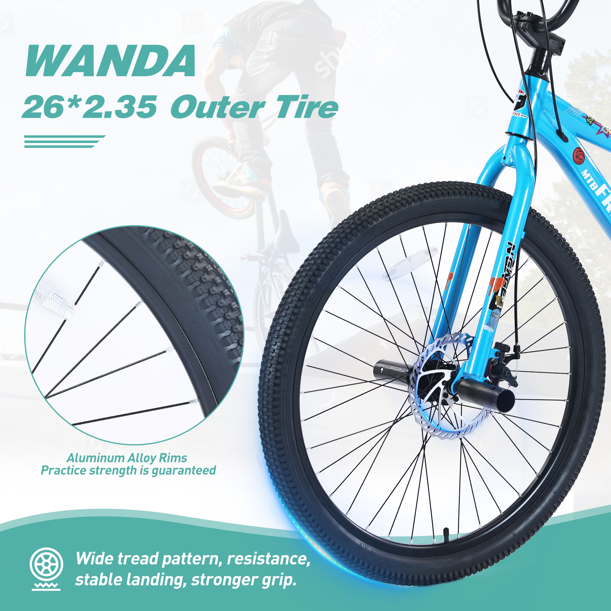 26 Inch Children's Bicycle For Boys Girls, Double Disc Brakes