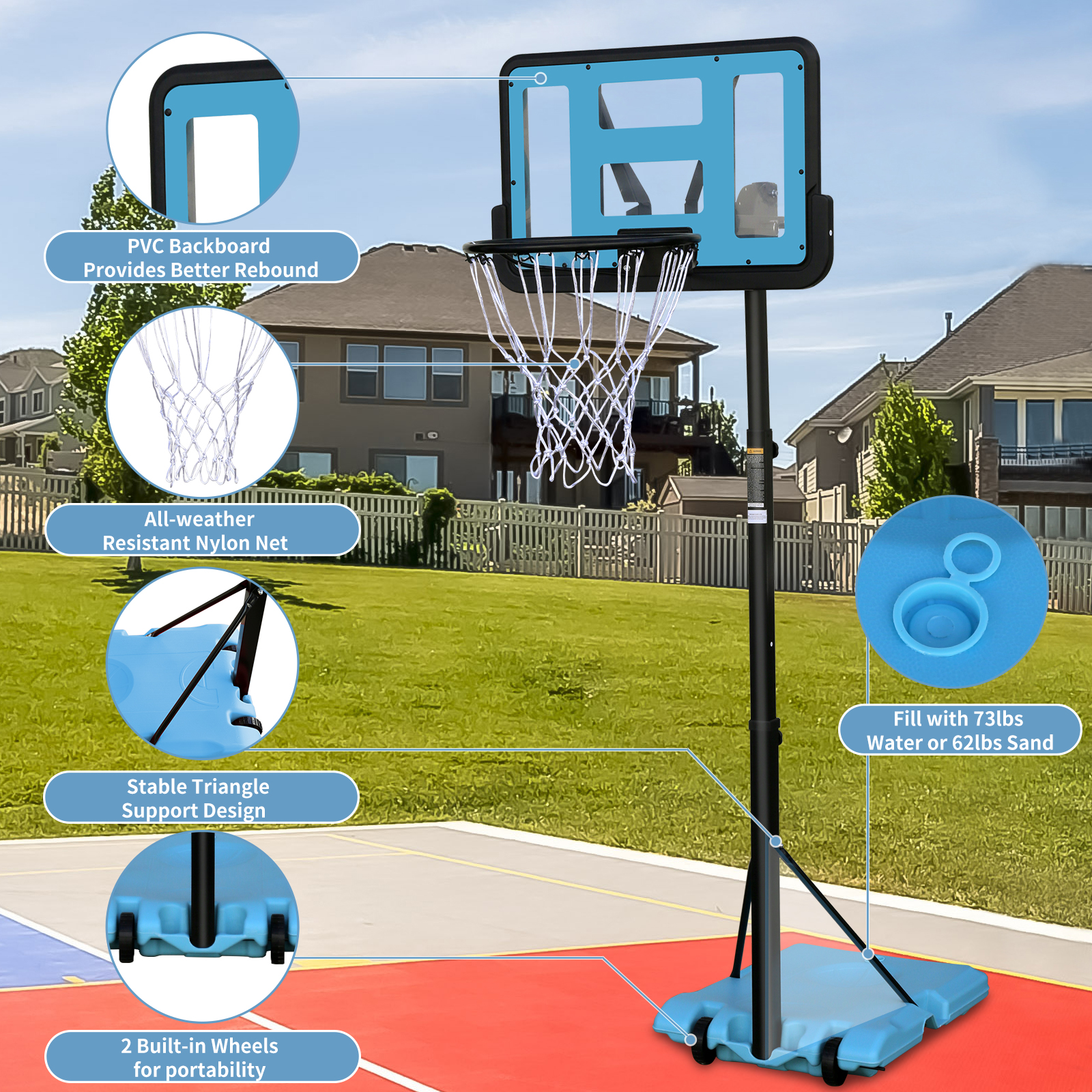 Outdoor Height Adjustable 7.5 to 10ft Basketball Hoop