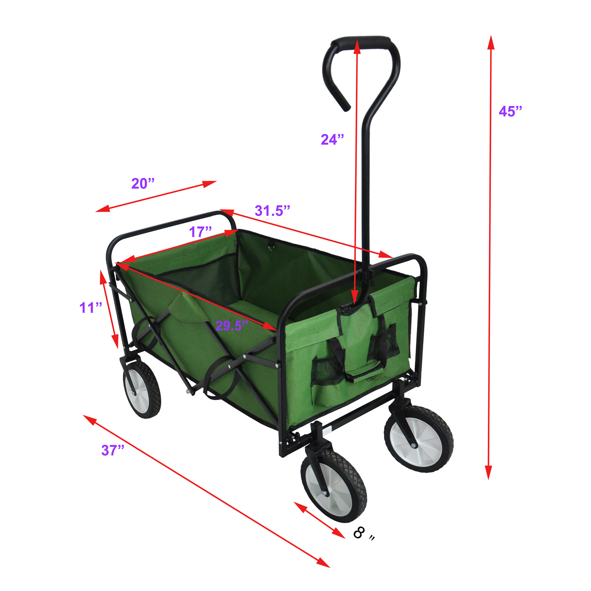 Folding Wagon Garden Shopping Beach Cart Green