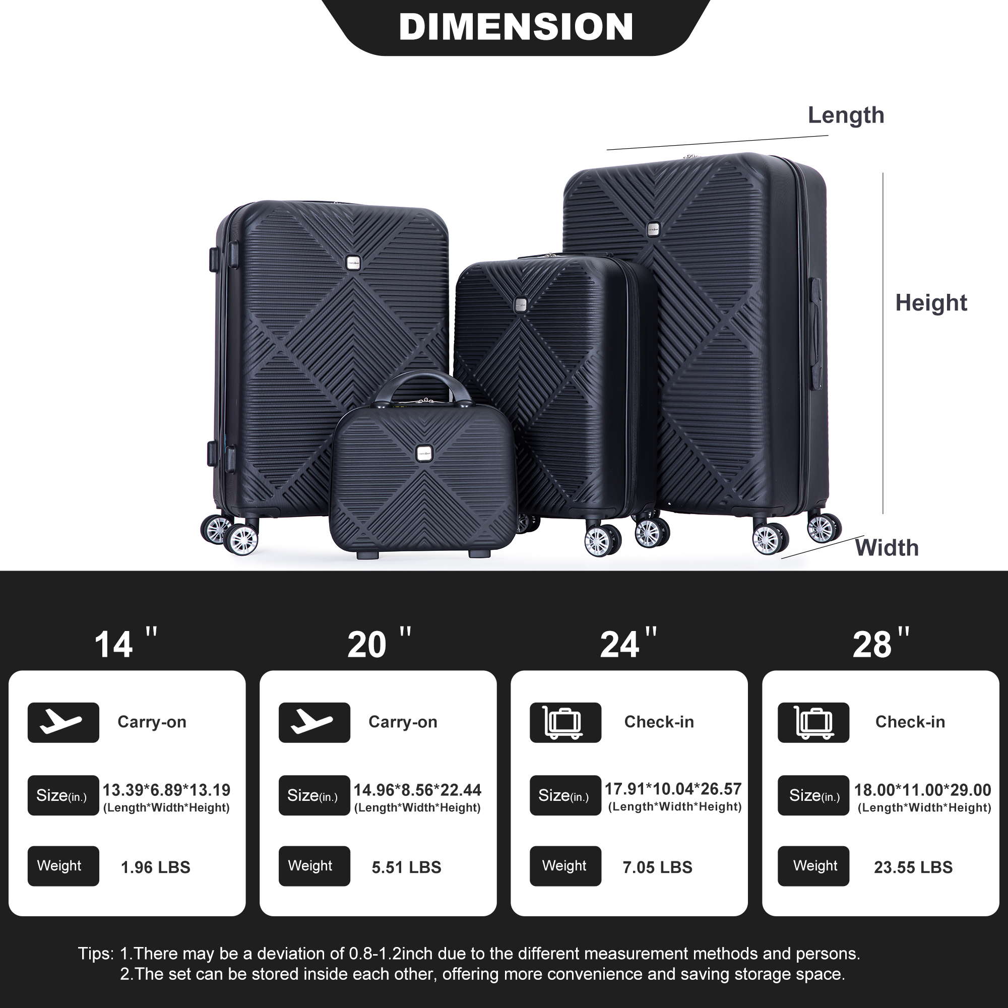 4-Pieces ABS Lightweight Suitcase
