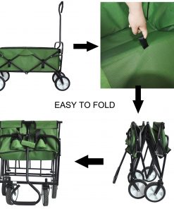 Folding Wagon Garden Shopping Beach Cart Green