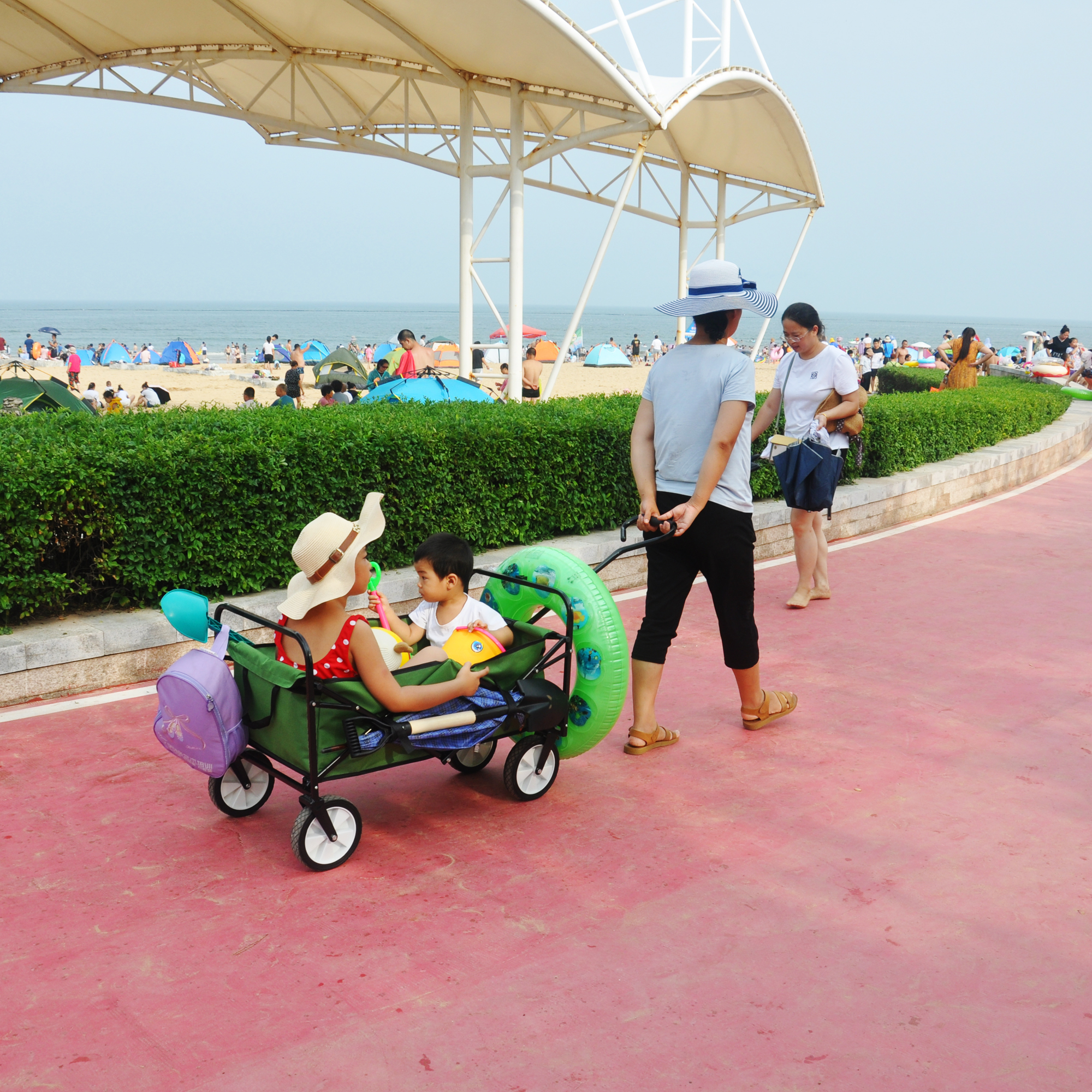 Folding Wagon Garden Shopping Beach Cart Green