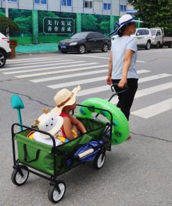 Folding Wagon Garden Shopping Beach Cart Green