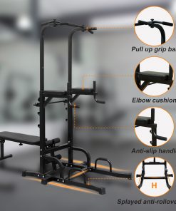 Power Tower Dip Station with Bench