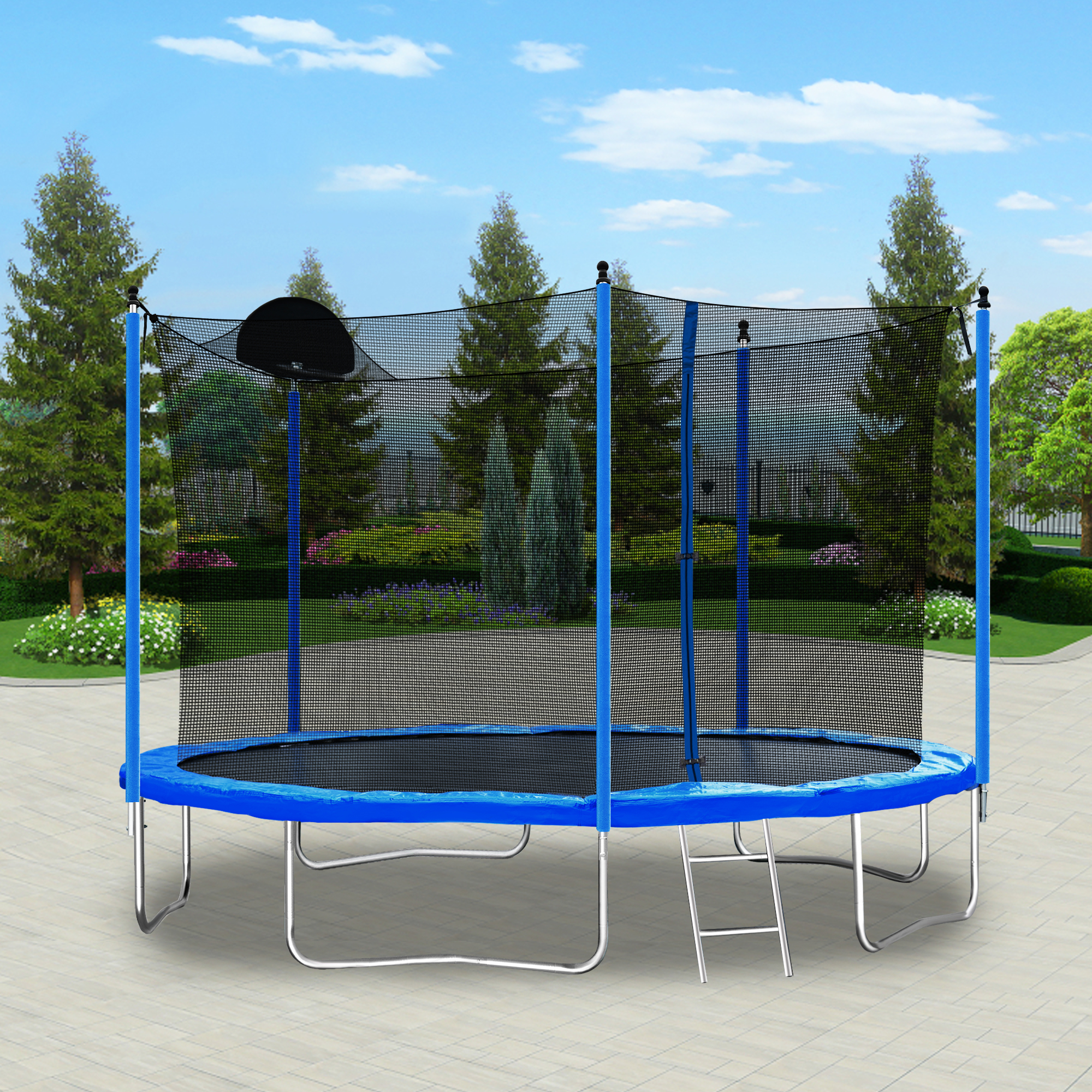12FT Trampoline for Adults & Kids with Basketball Hoop