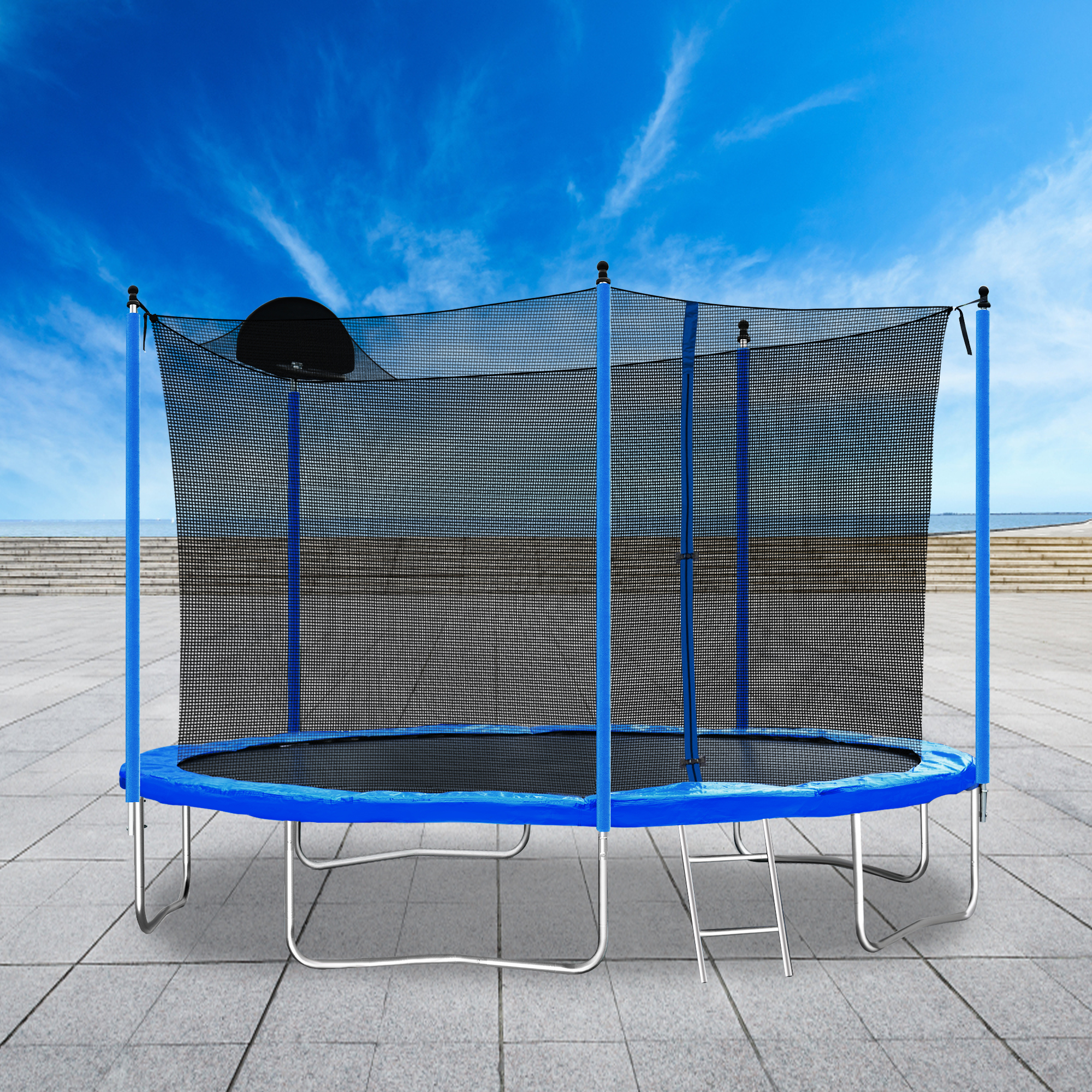 12FT Trampoline for Adults & Kids with Basketball Hoop